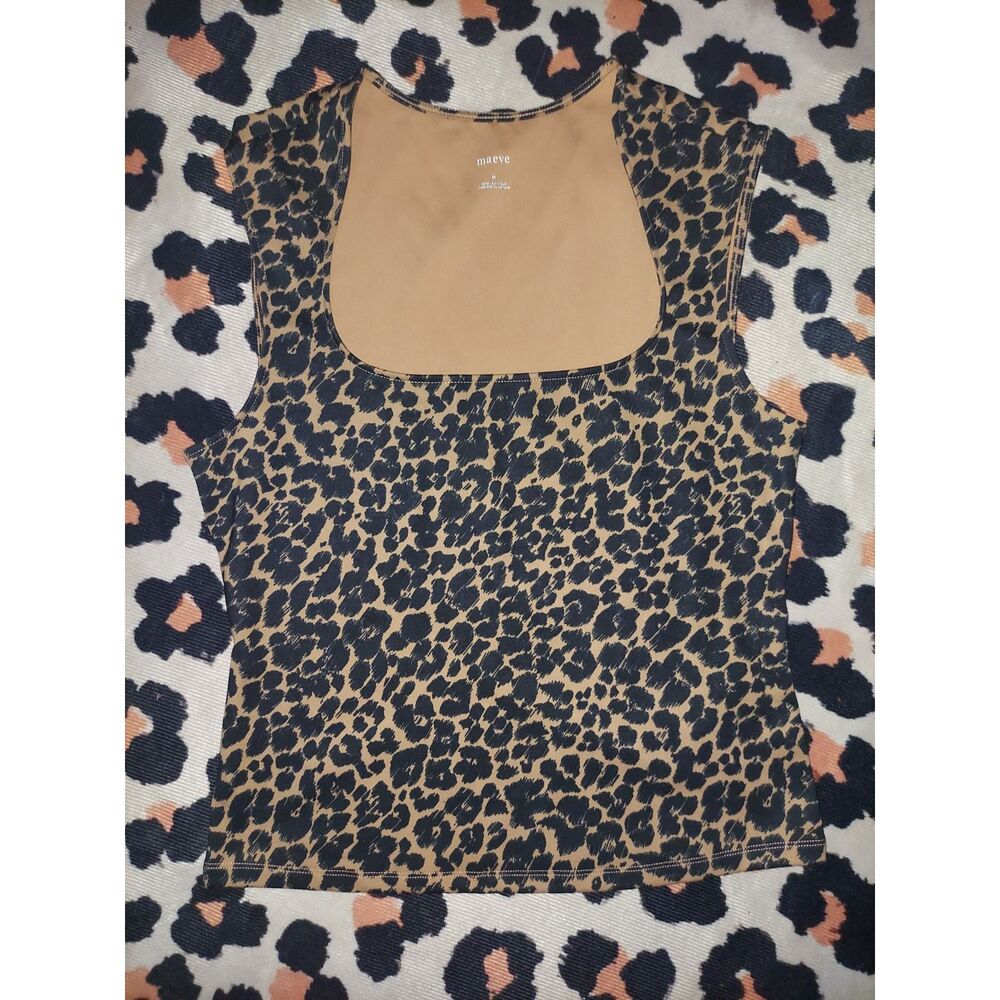 Anthropologie Maeve Leopard Print Tank Square Neck Top Stretchy